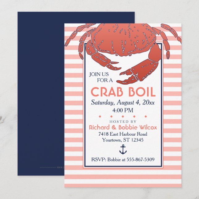 Crab Boil | Inbjudan till Anpassningsbar av marin  (Fram/baksida)