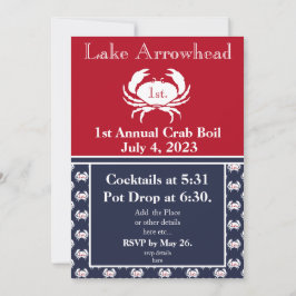 Crab Boil Investigation Red White Navy Blue Inbjudningar