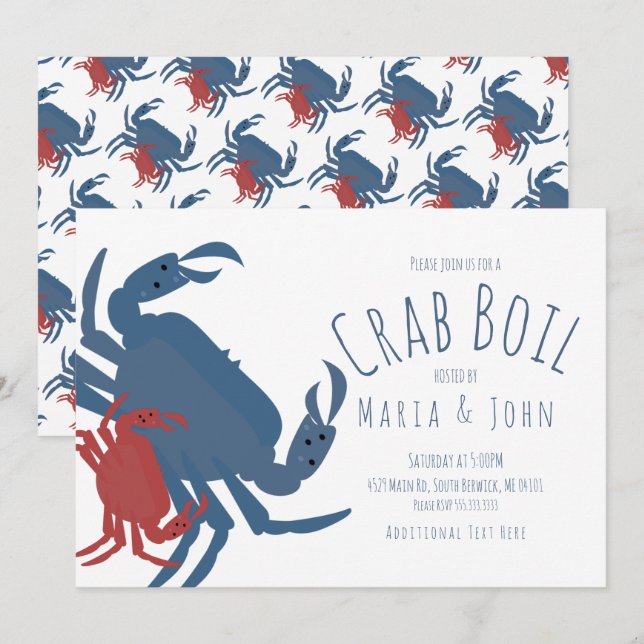 Crab Boil Party Birthday Dinner Kräftor Inbjudningar (Fram/baksida)