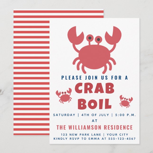 Crab Boil | Sommaren Party / 4 juli Inbjudningar (Fram/baksida)
