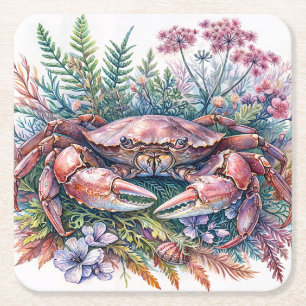 Crab Botanical Watercolor Underlägg Papper Kvadrat