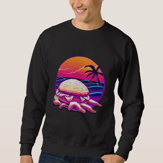 Crab Cakes Synthwave 80s Retrowave Aesthetic Lång Ärmad Tröja (Framsida)