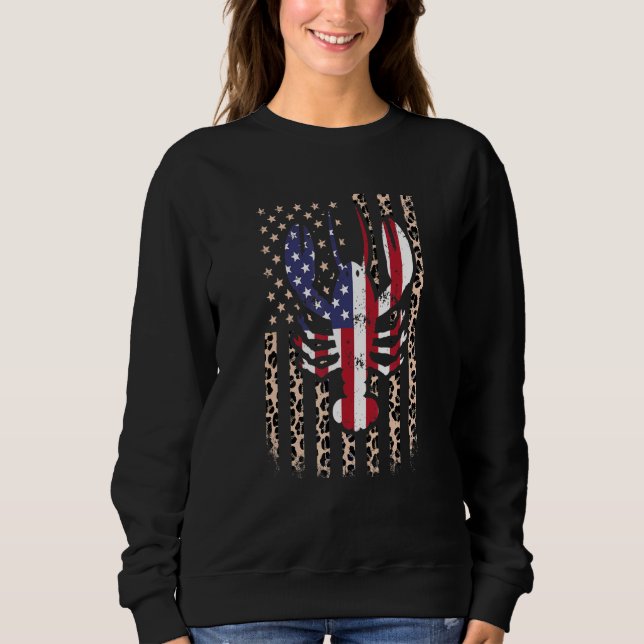 Crab Crawfish American Flag Leopard Pattern 4th Of T Shirt (Framsida)