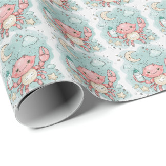 Crab Cute Baby Pastel Watercolor Mönster Presentpapper