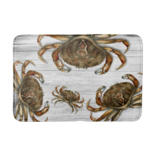 Crab Family Grått Wood Background Badrumsmatta