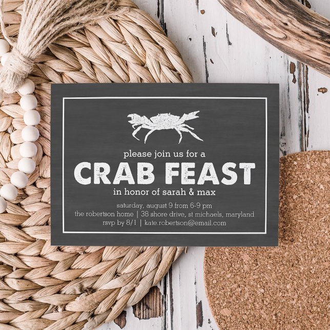 Crab Feast Black & White Chalkboard Inbjudningar (Skapare uppladdad)