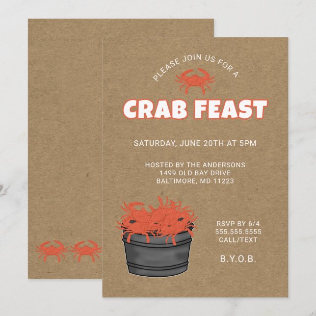 Crab Feast Party-inbjudan Inbjudningar (Fram/baksida)