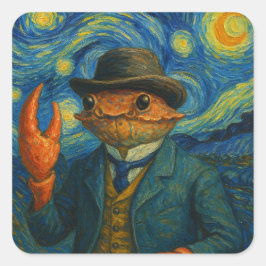 Crab gentleman Starry Night Sticker Fyrkantigt Klistermärke