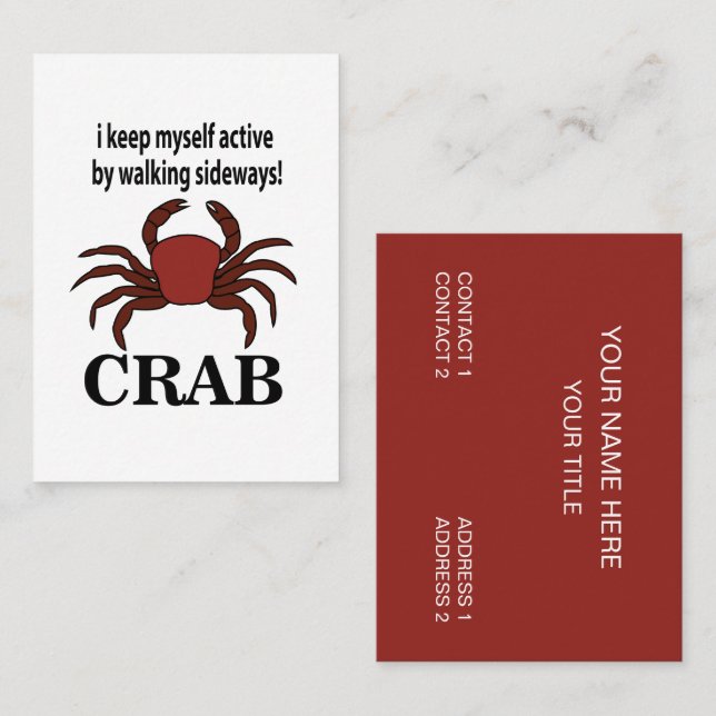 Crab I-Behållan är aktiv genom att gå på Sideways  Visitkort (Fram/baksida)