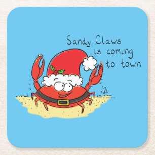 Crab jul Tropical Funny Underlägg Papper Kvadrat