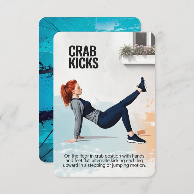 Crab Kicks Fitness Card med blå backning Spara Datumet (Fram/baksida)