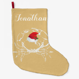 Crab med Santa Hat Stocking Stor Julstrumpa