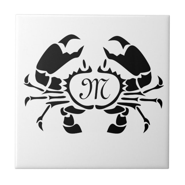 Crab Monogram i Black Stencil Stil Kakelplatta (Framsidan)