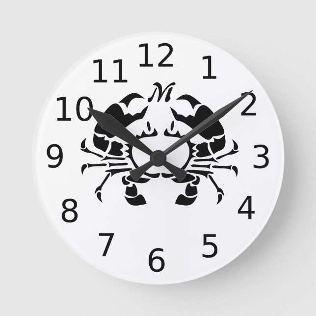 Crab Monogram i Black Stencil Stil Rund Klocka (Framsida)