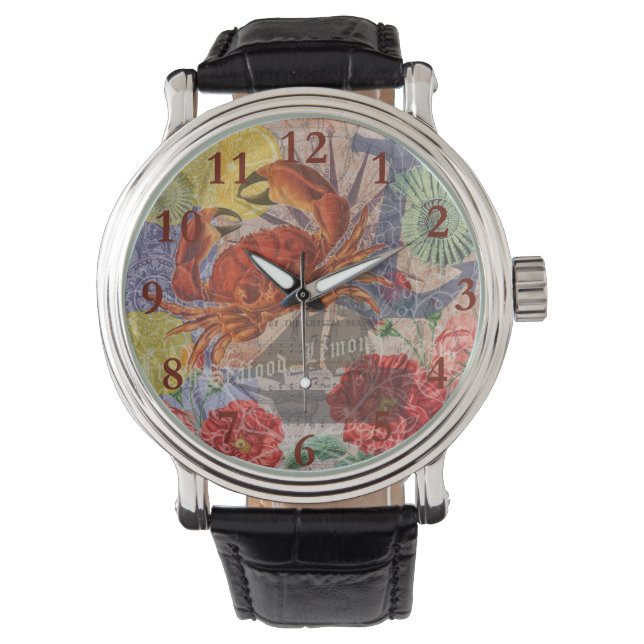 Crab Nautical Beach Seafood Art Armbandsur (Framsida)