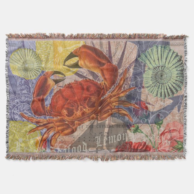 Crab Nautical Beach Seafood Art Filt (Framsidan)