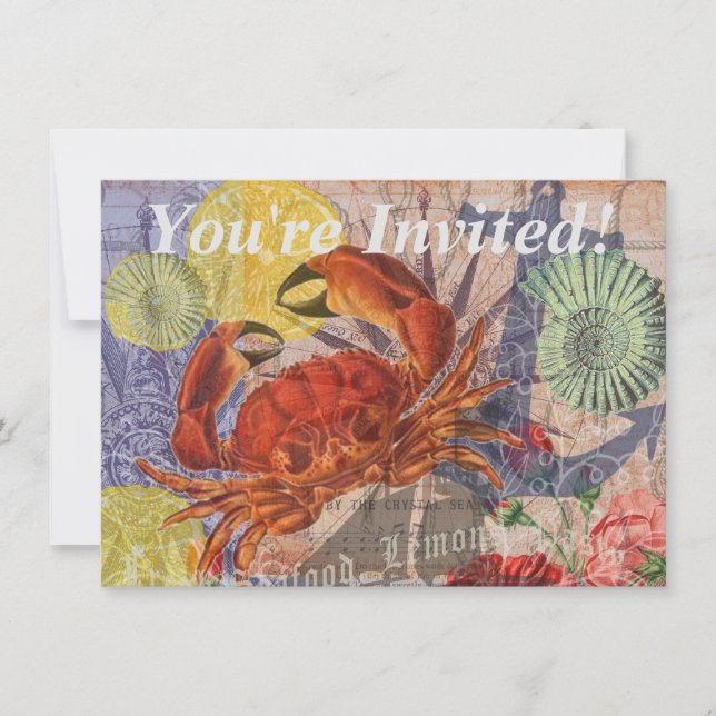 Crab Nautical Beach Seafood Art Inbjudningar (Framsida)