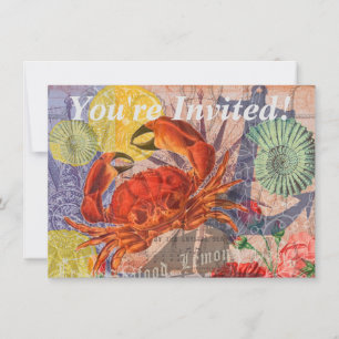 Crab Nautical Beach Seafood Art Inbjudningar