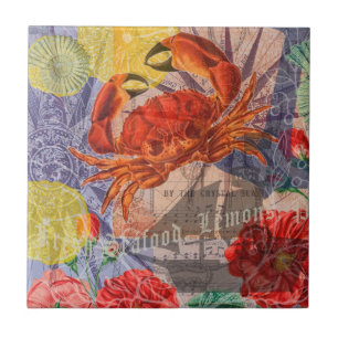 Crab Nautical Beach Seafood Art Kakelplatta