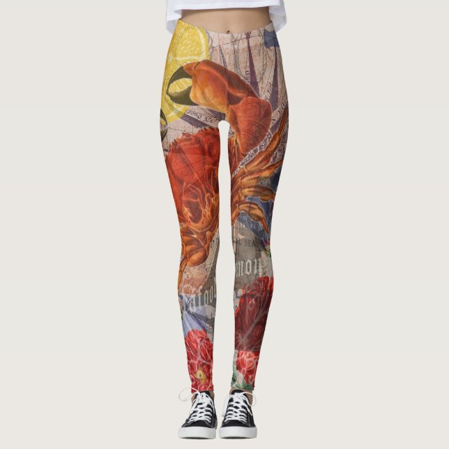 Crab Nautical Beach Seafood Art Leggings (Framsida)