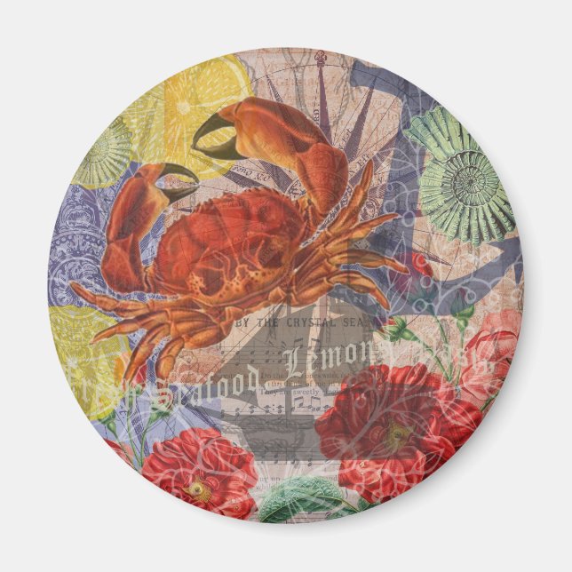 Crab Nautical Beach Seafood Art Magnet (Framsidan)