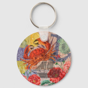 Crab Nautical Beach Seafood Art Nyckelring