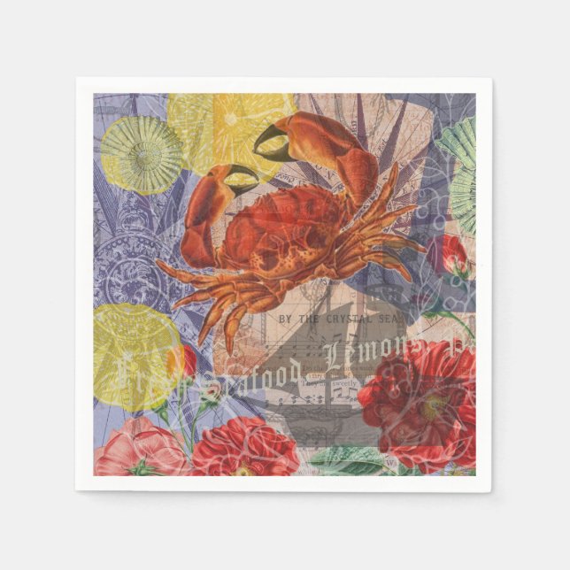 Crab Nautical Beach Seafood Art Pappersservett (Framsidan)
