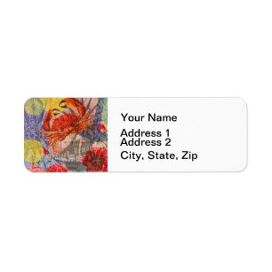 Crab Nautical Beach Seafood Art Returadress Etikett