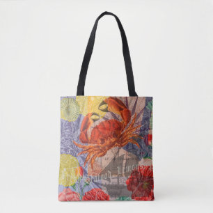 Crab Nautical Beach Seafood Art Tygkasse