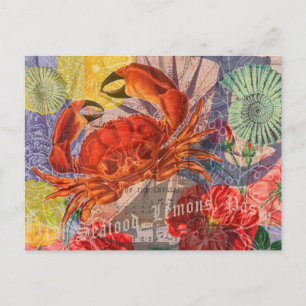 Crab Nautical Beach Seafood Art Vykort