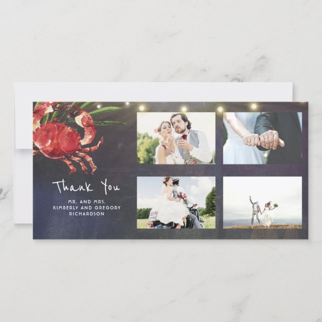 Crab Nautical Beach Wedding Bröllop Tack Kort (Framsida)