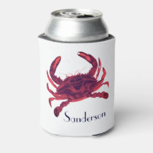 Crab Nautical Burgundy Maroon Red Can Cooler