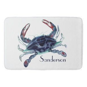 Crab Nautical Navy Blue and White Bath Mat Badrumsmatta