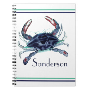 Crab Nautical Navy Blue and White Beach Towel Anteckningsbok