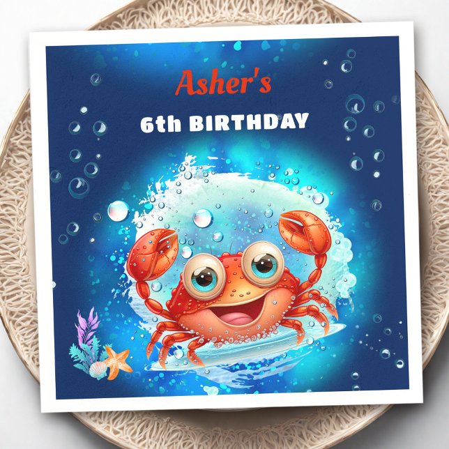 Crab Navy Blue Birthday Bassäng Party Boy Anpassni Pappersservett (Crab Navy Blue Birthday Pool Party Boy Custom Age Napkins)