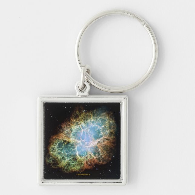 Crab Nebula Fyrkantig Silverfärgad Nyckelring (Framsidan)