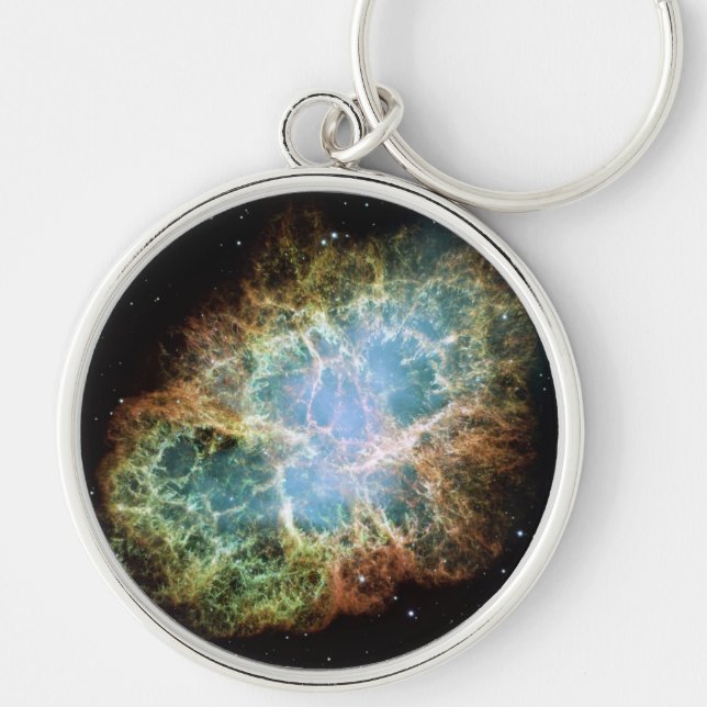 Crab Nebula Space NASA-foto Rund Silverfärgad Nyckelring (Framsidan)