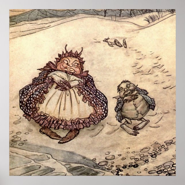 "Crab och Hans Mor" av Arthur Rackham Poster (Framsidan)