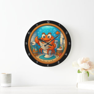 Crab on Toilet Reading Funny Stor Klocka