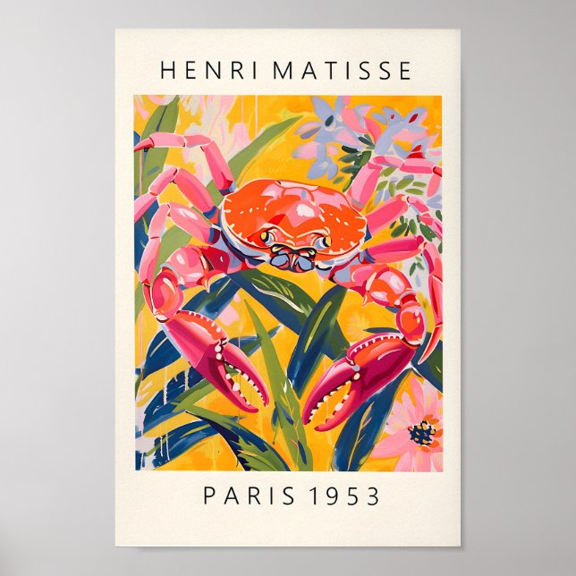 Crab Print, Beachy Dopamin Decor, Matisse Poster, Poster (Framsidan)