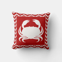 Crab Red White Herringbone Modern Nautical