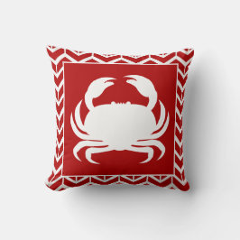 Crab Red White Herringbone Modern Nautical Kudde