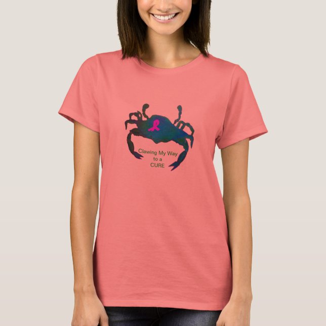 Crab Rosa Ribbon T-Shirt Breast Cancer Awareness (Framsida)