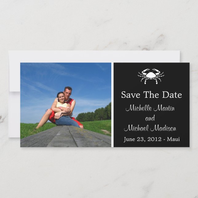 Crab Save the Date Photocard (svart) Spara Datumet (Framsida)