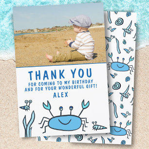 Crab Sea Animals Mönster Cute Boy Birthday Tack Kort