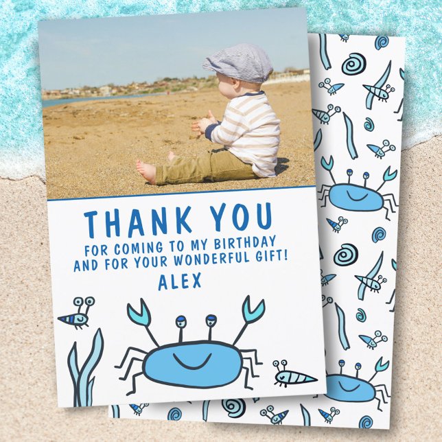 Crab Sea Animals Mönster Cute Boy Birthday Tack Kort (Skapare uppladdad)