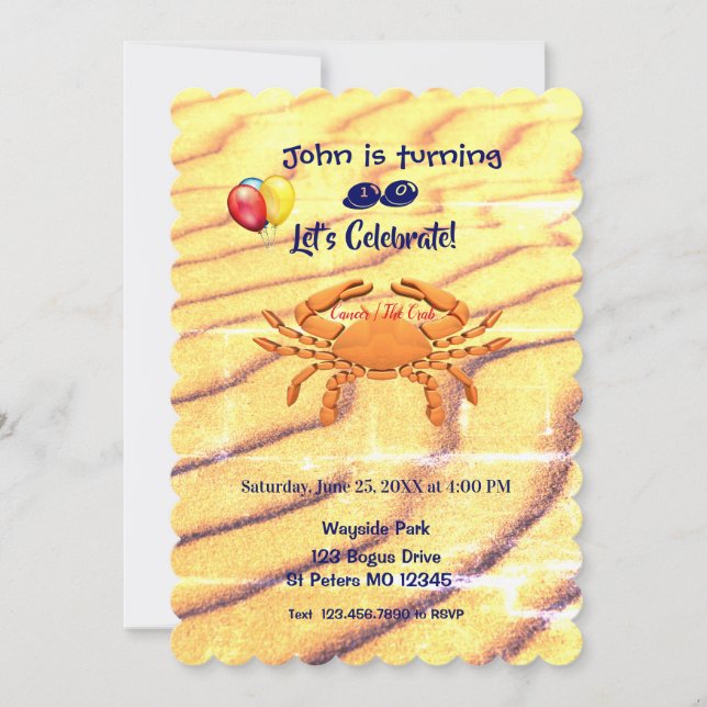 Crab Sign Birthday Cancer (21 juni-22 juli) Inbjudningar (Framsida)