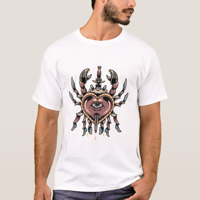Crab-tatueringsdesign T-Shirt (Framsida)
