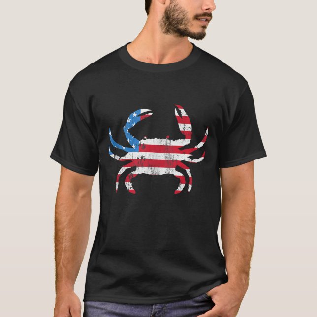 Crab Vintage American Flagga T Shirt (Framsida)