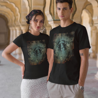 Crab Vintage Art Rusted Teal Stone T Shirt